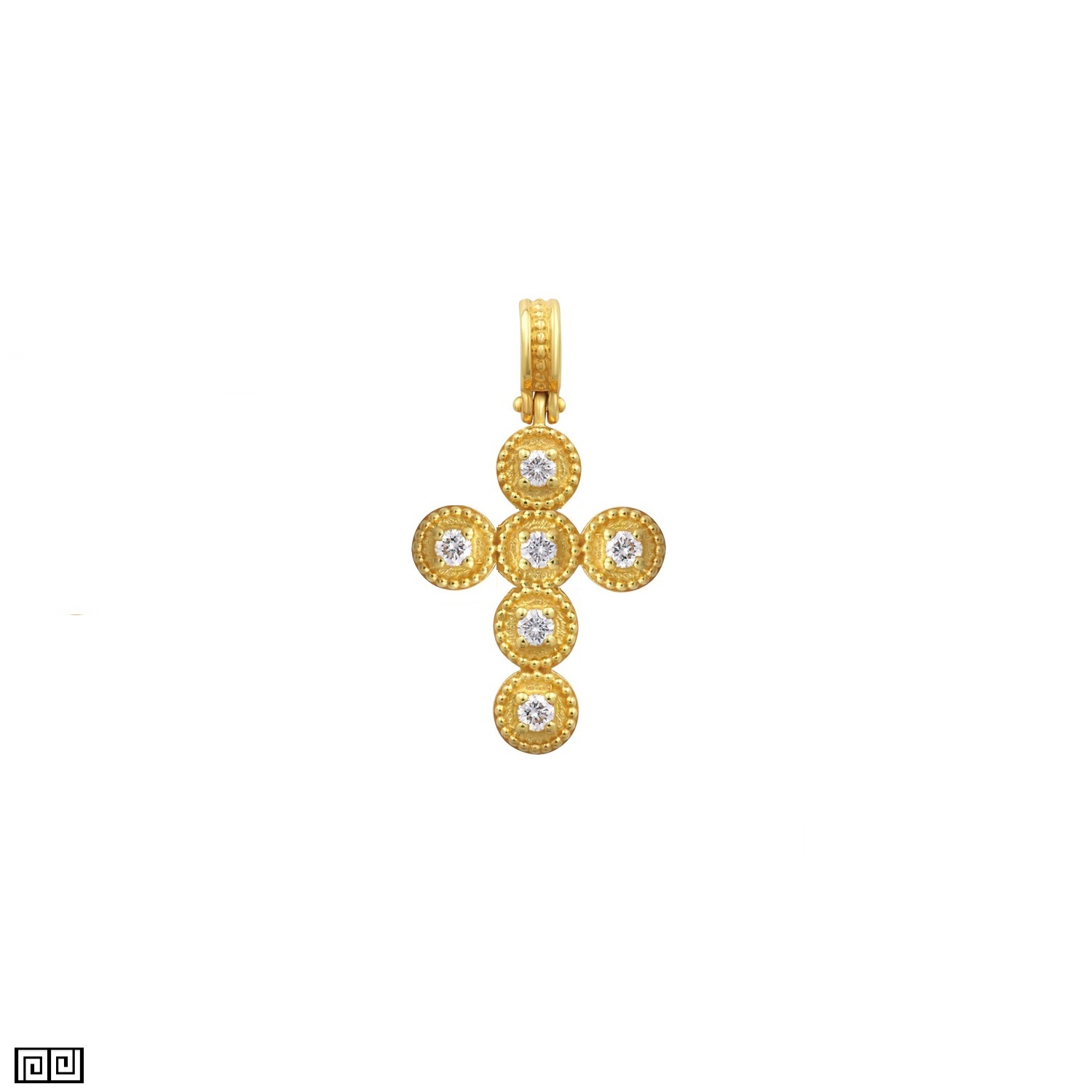 Small Six-Diamond Cross Pendant in 18k Gold