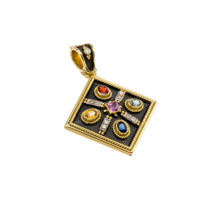 Square Byzantine Pendant with Multi Sapphire N153156-k