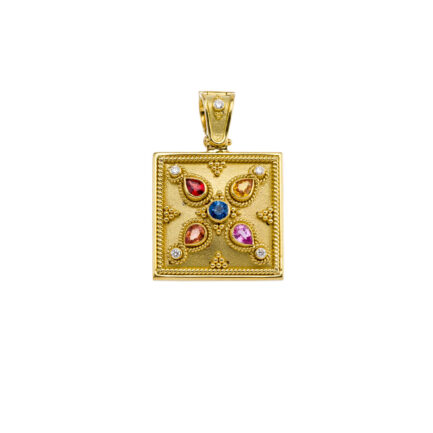Square Pendant with Multi Colored Stones N153160-k a