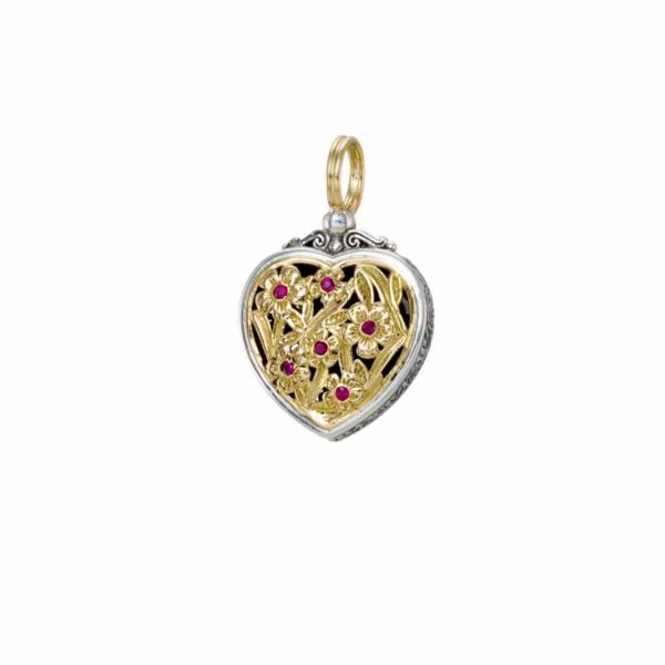 Heart Byzantine Flower Pendant for Women’s Yellow Gold k18 and Silver 925