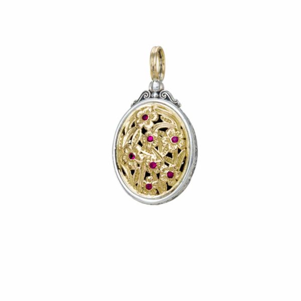 Oval Byzantine Flower Pendant for Women’s Yellow Gold k18 and Silver 925
