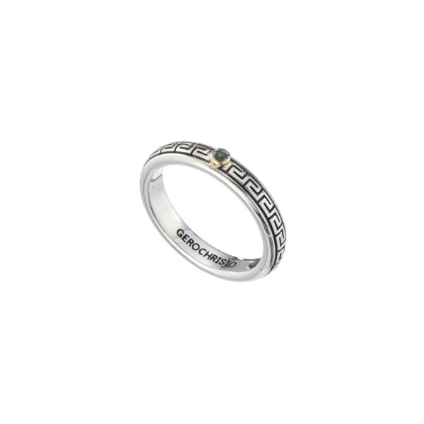 Meander Band Ring in k18 Yellow Gold with Sterling Silver and Gemstone - Image 2