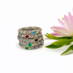 Single Oval Stone Ring k18 Gold and silver 20381