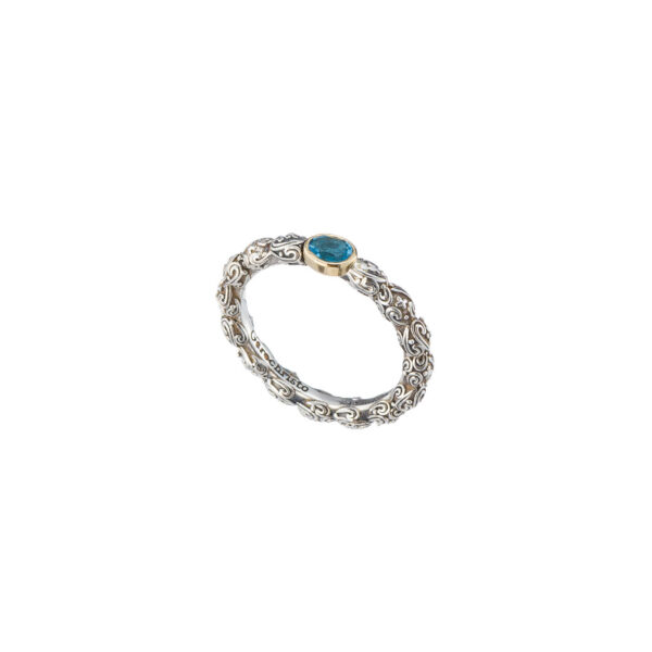 Single Oval Stone Ring k18 Gold and silver 20381-blue-topaz