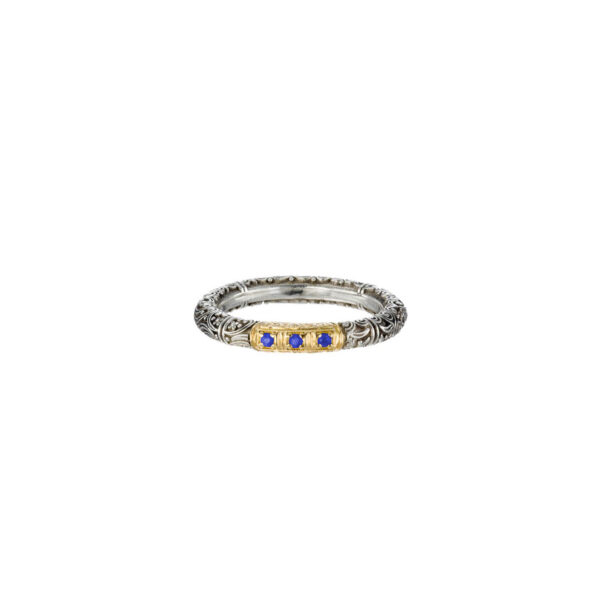 Triple Stones Band Ring in k18 Gold and Silver 20411 Sapphire