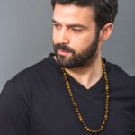 Tiger Eye 8mm Men's Beaded Necklace in Sterling Silver 925