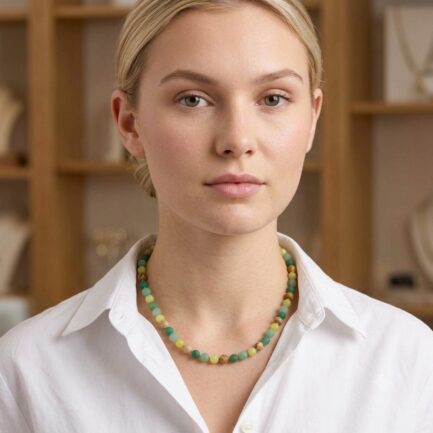 Multi Stone Mat Beaded Necklace 8mm