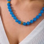 Jade Blue 10mm Beaded Necklace in Sterling Silver 925