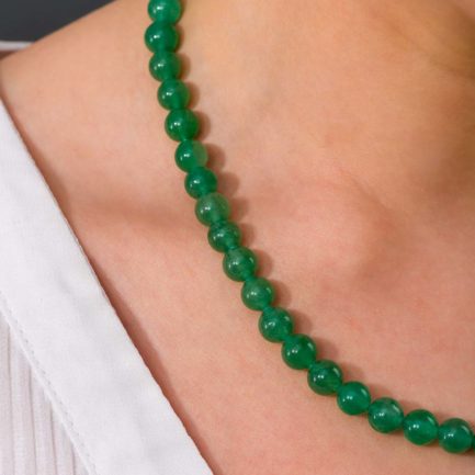 Aventurine 10mm Beaded Necklace in Sterling Silver 925