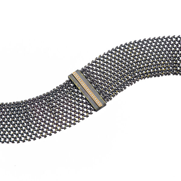 Wire Mesh Bracelet with 18K Gold Bar and Diamonds B152917-GIA a