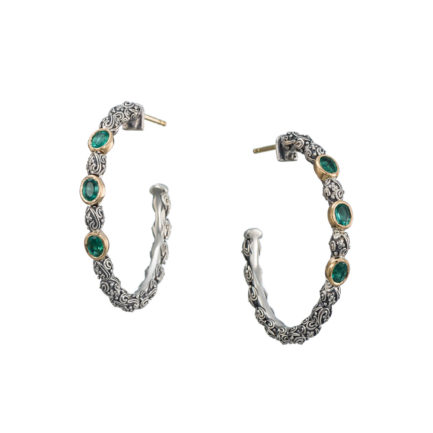 Hoop Earrings in 18k Yellow Gold with Sterling Silver and Gemstones 10002