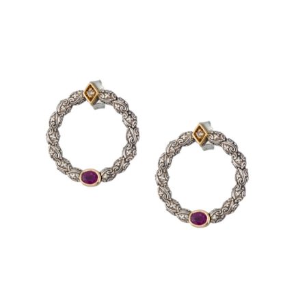 Medium Stud Circle Earrings with 18k Yellow Gold and Silver 925