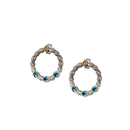 Triple Stone Medium Stud Earrings with 18k Yellow Gold and Silver 925