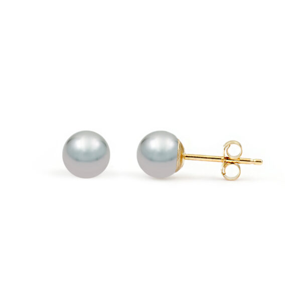 Akoya Pearl Japan Gray 5-5.5mm 4A in 14k Yellow Gold Stud Earrings