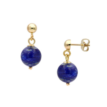 Lapis Beads 8mm Drop Earrings in 14k Yellow Gold