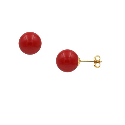Red Coral 10mm Ball Stud Earrings in 14k Gold E153247-PE a