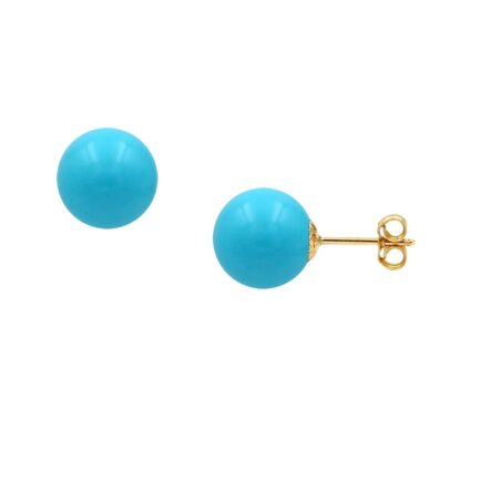 Turquoise Ball 10mm Stud Earrings in 14k Yellow Gold