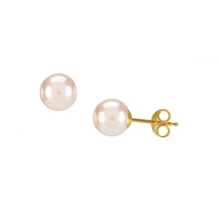 Pink Akoya Pearl 7.5-8mm 4A in 14k Yellow Gold Stud Earrings