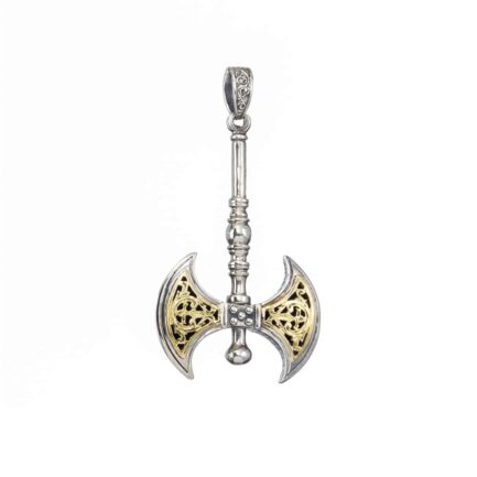 Minoan Double Axe Men’s Pendant in 18k Yellow Gold and Sterling silver