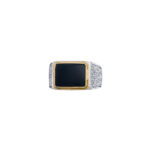 Engraved Ring for Men in 18k Yellow Gold and Silver with Semi Precious Stones