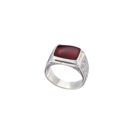 Engraved Silver Ring with Semi Precious Stones