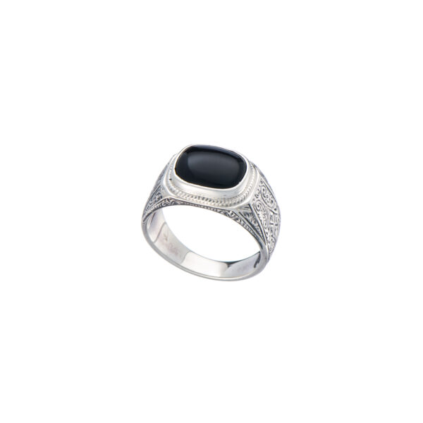 Engraved Silver Ring with Semi Precious Stones