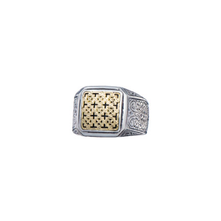 Byzantine Crosses Ring for Men in 18K Gold and Sterling Silver