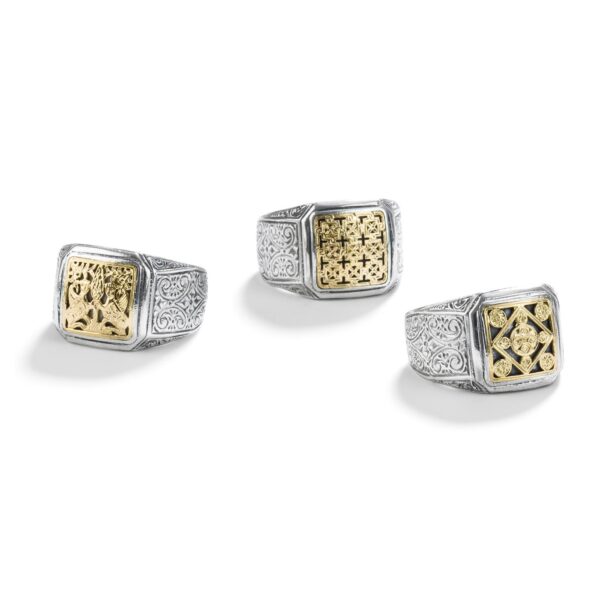 Byzantine Crosses Ring for Men in 18K Gold and Sterling Silver