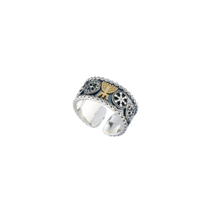 Menorah and Western Wall Open Ring in k18 Yellow Gold and Silver 925