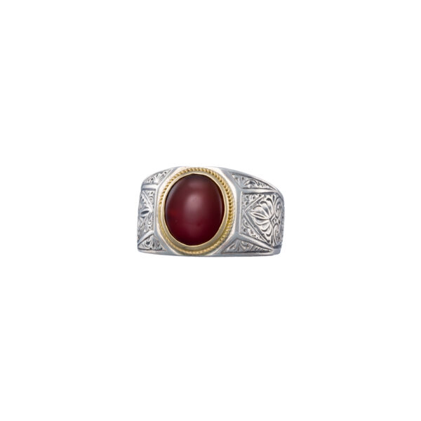 Ring for Men in 18k Yellow Gold and Silver with Semi Precious Stones