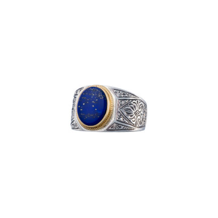 Ring for Men in 18k Yellow Gold and Silver with Semi Precious Stones