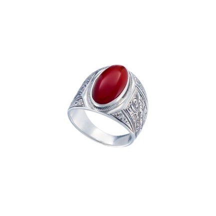 Engraved Silver Ring for Men with Semi Precious Stones