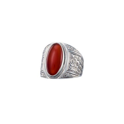 Engraved Silver Ring for Men with Semi Precious Stones