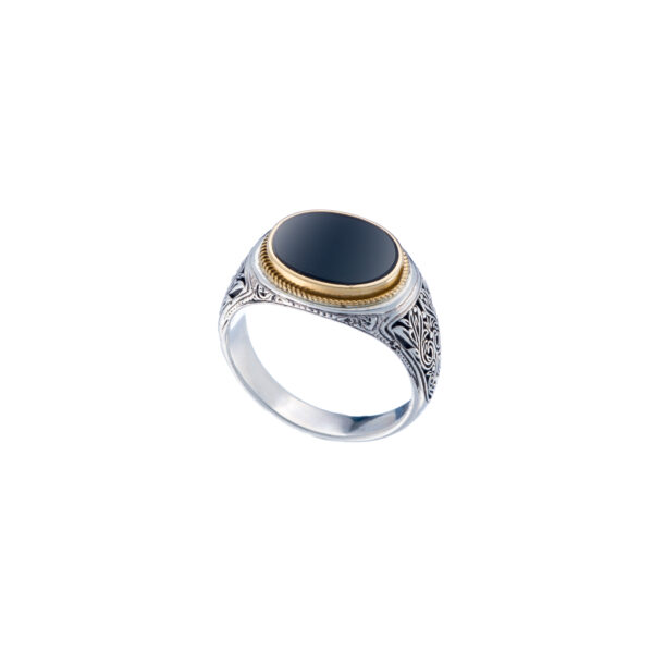 Oval Ring for Men in 18k Yellow Gold and Sterling Silver