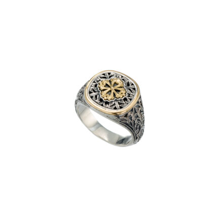 Lucky Clover Four Leaf Ring in 18k Yellow Gold and Sterling silver