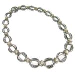 Oval Link Necklace in 18k Yellow Gold with Pearls and Sterling Silver