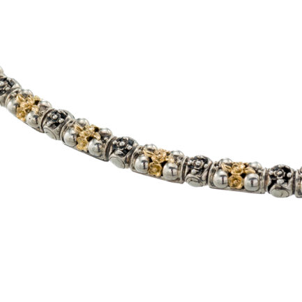 Byzantine Flower Necklace in 18k Yellow Gold and Sterling Silver