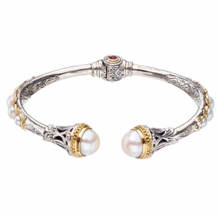 Pearls Cuff Bracelet in 18k Yellow Gold and Silver 925
