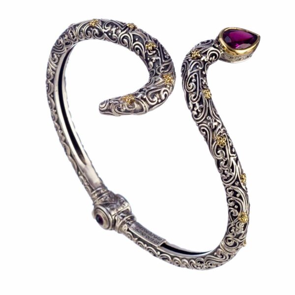 Snake Open Bracelet Flowers in 18k Yellow Gold and Silver 925