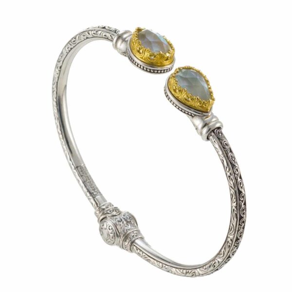 Tear Shaped Open Bracelet in Silver with Gold Plated parts