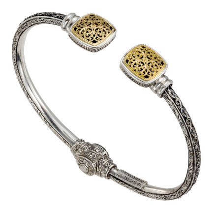 Mediterranean Square Open Cuff Bracelet in18k Yellow Gold and Silver 925
