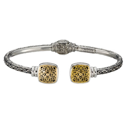 Mediterranean Square Open Cuff Bracelet in18k Yellow Gold and Silver 925