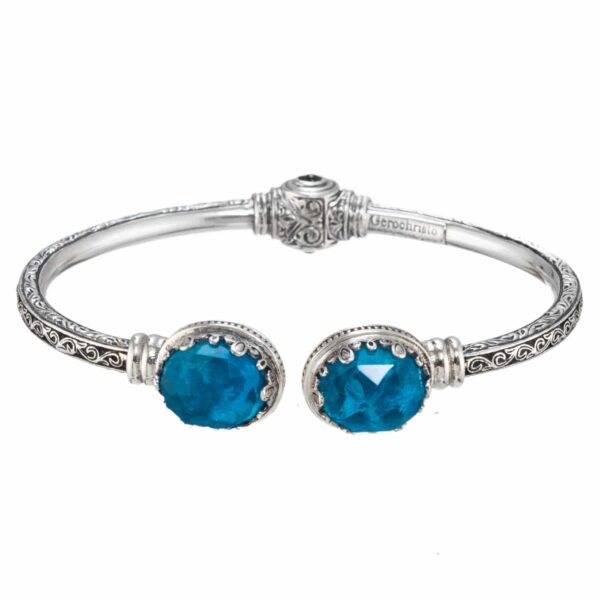 Cuff Bracelet and Oval Doublet Stones in Silver 6367-Apatite