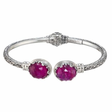 Cuff Bracelet and Oval Doublet Stones in Silver 6367-Ruby