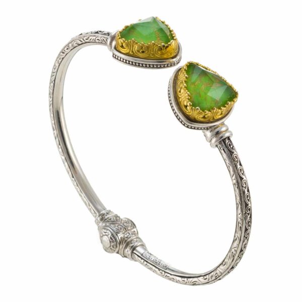 Cuff Bracelet in Silver with Gold Plated parts 6475 green