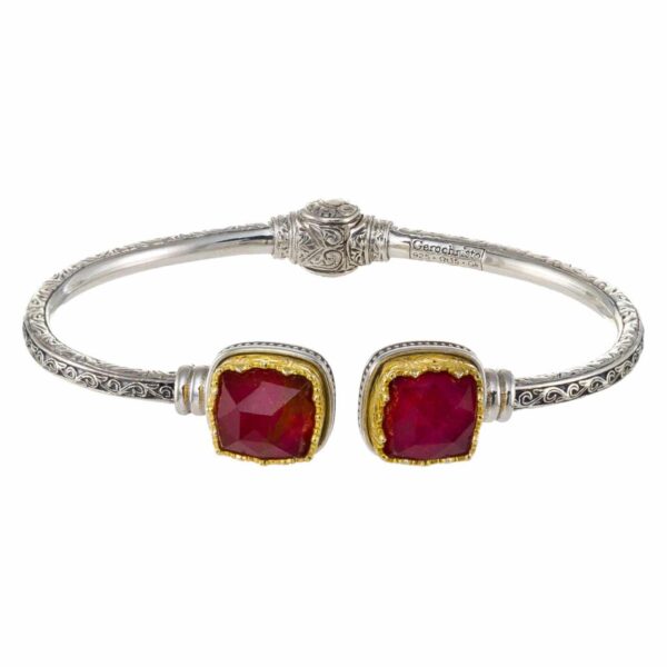 Cuff colors Bracelet in Silver with Gold Plated parts 6480 ruby