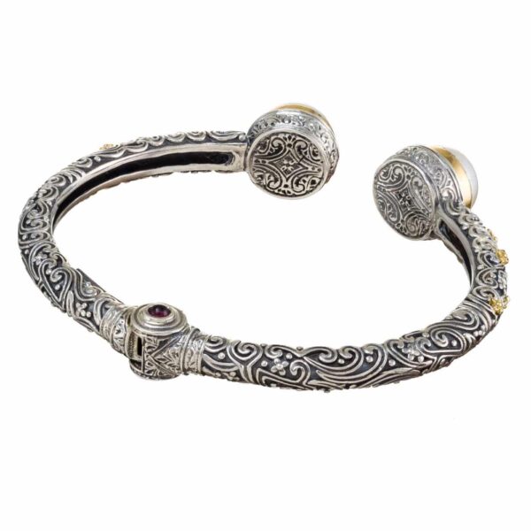 Freshwater Pearls Flower Cuff Bracelet in 18k Gold and Silver 6449-back