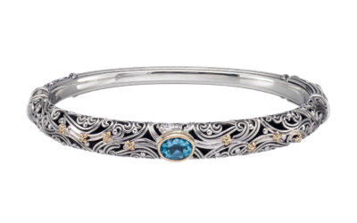 Handcrafted Silver Bracelet with Blue Topaz and 18k Gold