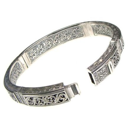 Oval Flower Bangle Bracelet in Sterling Silver 6053-clip