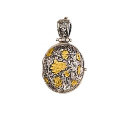Oval Locket Pendant in 18k Gold and Silver Photo Remembrance